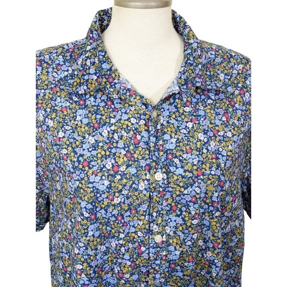 Springfield Shirt Button Up Women Plus 2XL Blue Ditzy Floral Cotton Short Sleeve - Picture 2 of 8